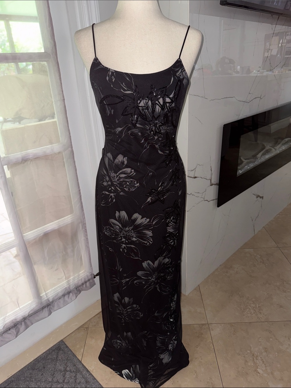 Black Floral Slip Maxi Dress with Spaghetti Straps
